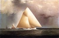 James E Buttersworth - Gracie, Vision and Cornelia rounding Sandy Hook in the New York Yacht Club Regatta